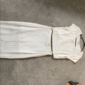 Brand new white 2 piece lace shirt and skirt